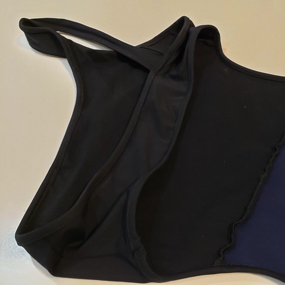 Zadig & Voltaire Colorblock One Shoulder One Piece Swimsuit Black Navy Blue - Picture 7 of 10